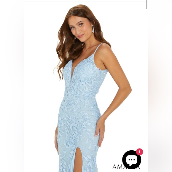 AMARRA Prom dress Size 2 -soft blue color with floral rhinestone & slit detail - Picture 4 of 10